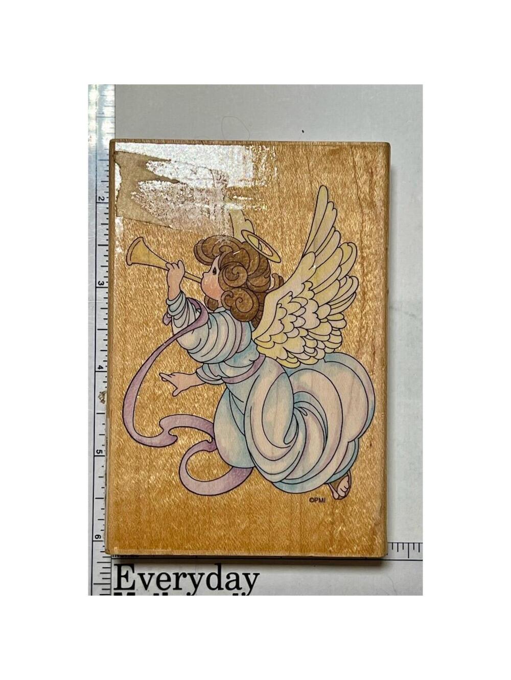 Stampendous 1998 Precious Moments Trumpet Angel Rubber Stamp Christmas Craft